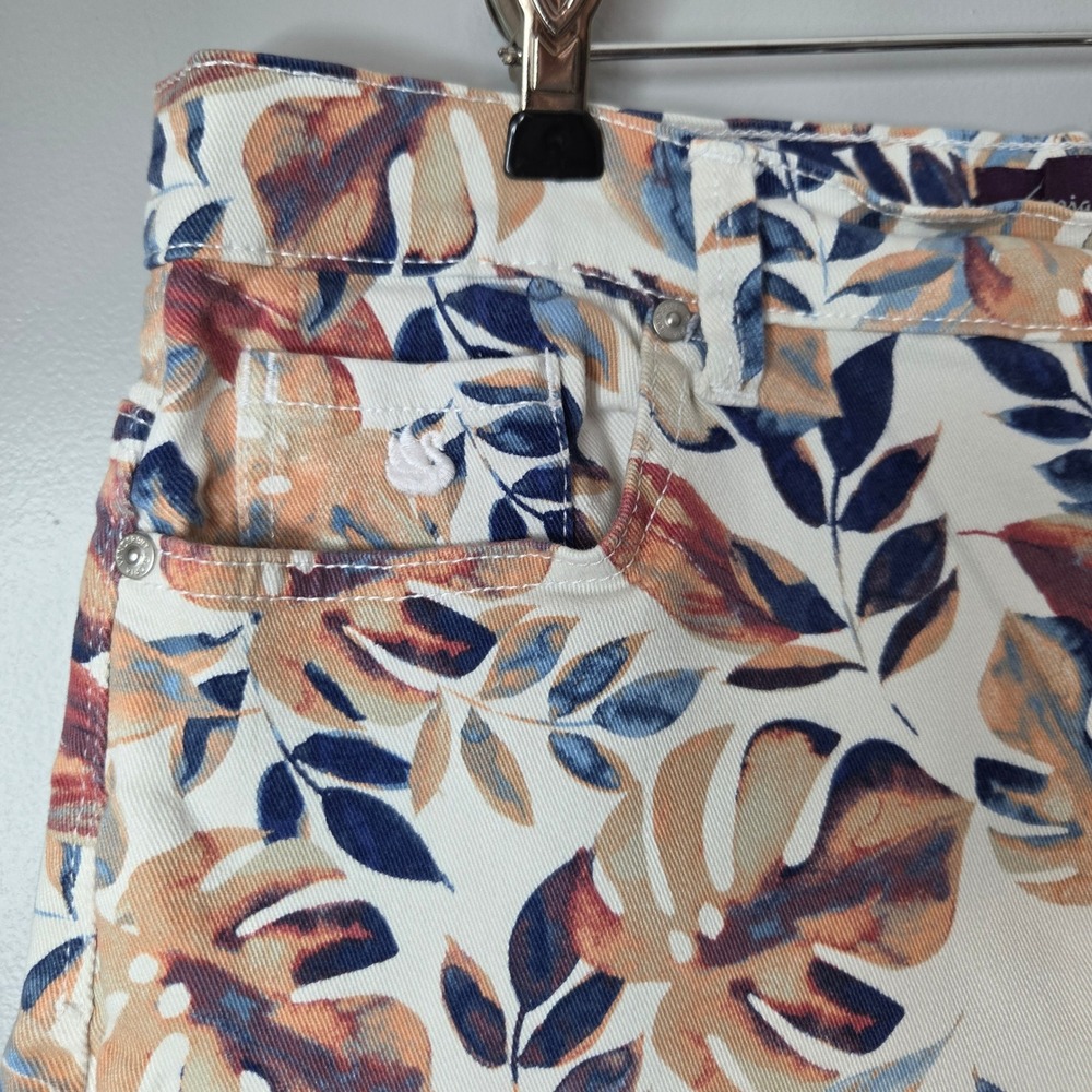 Gloria Vanderbilt Amanda Capri Pants 14 Tropical Monstera Leaf Print Blue Orange - Picture 4 of 8